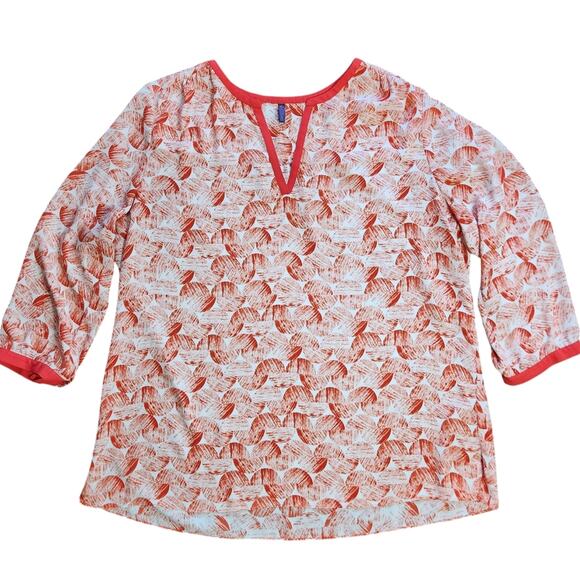 NYDJ blouse white and orange geometric print size XL - Picture 1 of 9